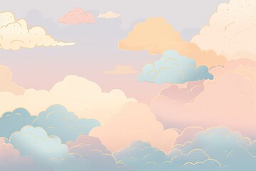 ai generated Background image of sky and clouds Doodle cartoon Korean style pastel tones