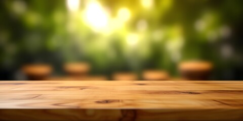 Empty wooden table top with blurred background