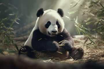 Obraz na płótnie Canvas cute panda eating bamboo