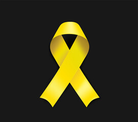 Bladder cancer awareness symbol. Yellow ribbon isolated on black background