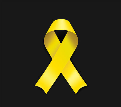 Bladder cancer awareness symbol. Yellow ribbon isolated on black background