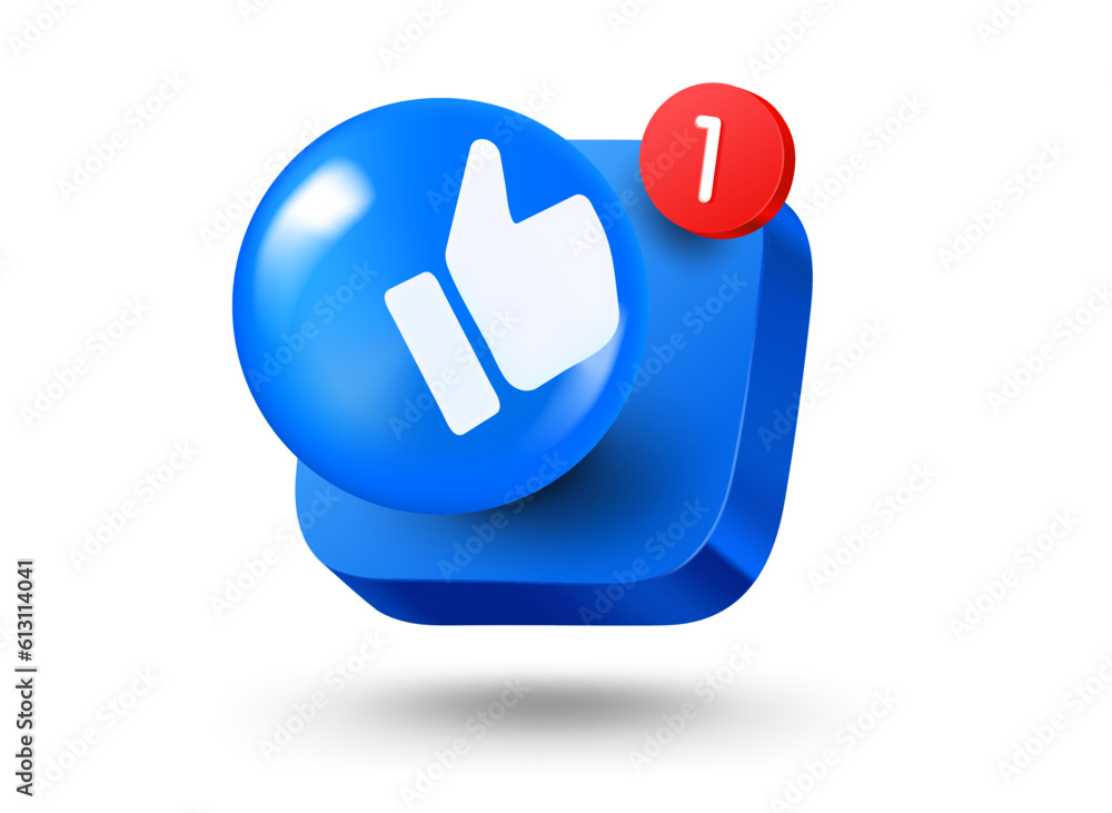 Poster Mobile app button with thumbs up emoji. 3d vector mobile application icon with notification