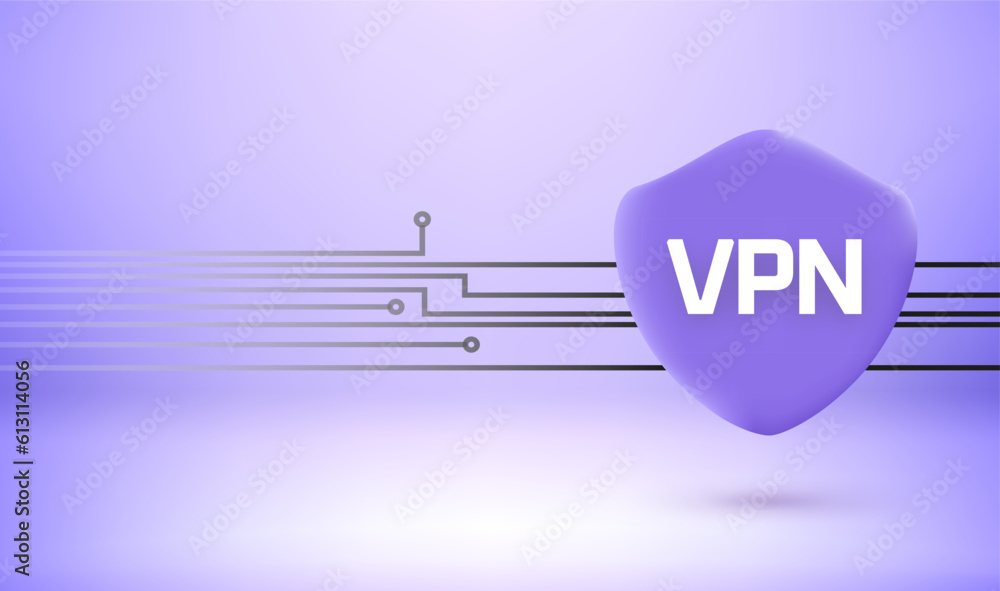 Poster protected data with vpn service concept. 3d vector banner
