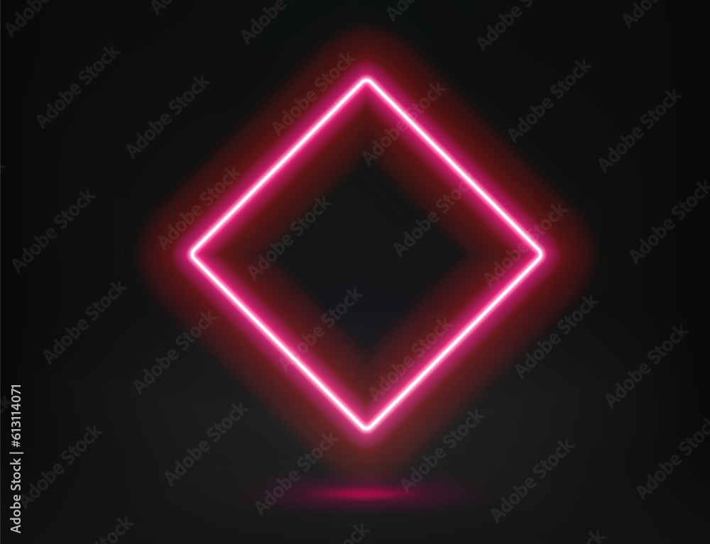 Poster Abstract studio with glowing rhombus frame of neon light. 3d vector illustration