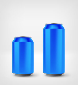 Blue aluminium cans mockup isolated on white background. 3d vector illustration