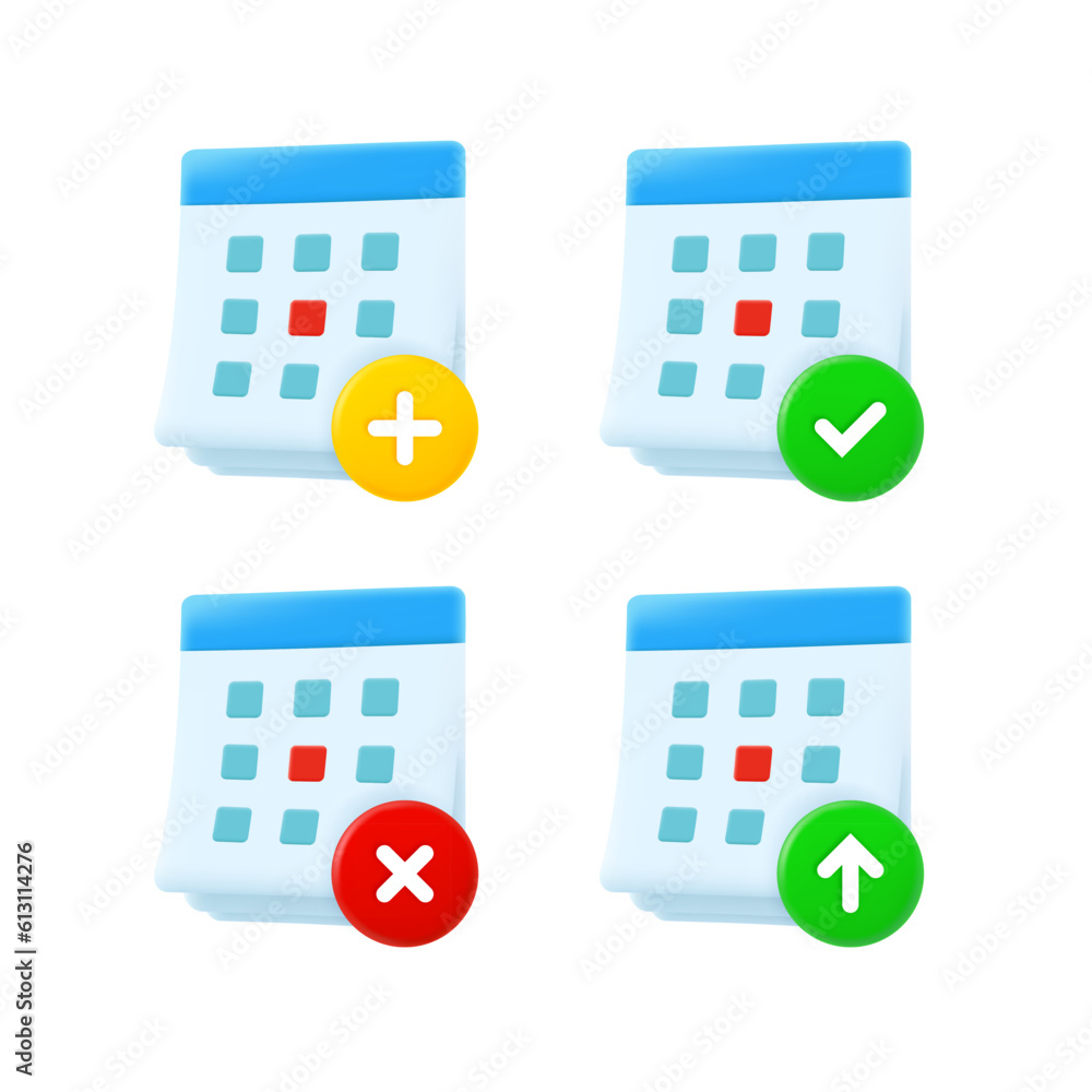 Leinwandbilder Different calendar icons set with different pictograms. 3d vector icons set