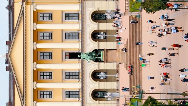 Oslo, Norway. People Walking Near Royal Palace Det Kongelige Slott In Oslo, The Capital Of Norway. Vertical Footage Video.