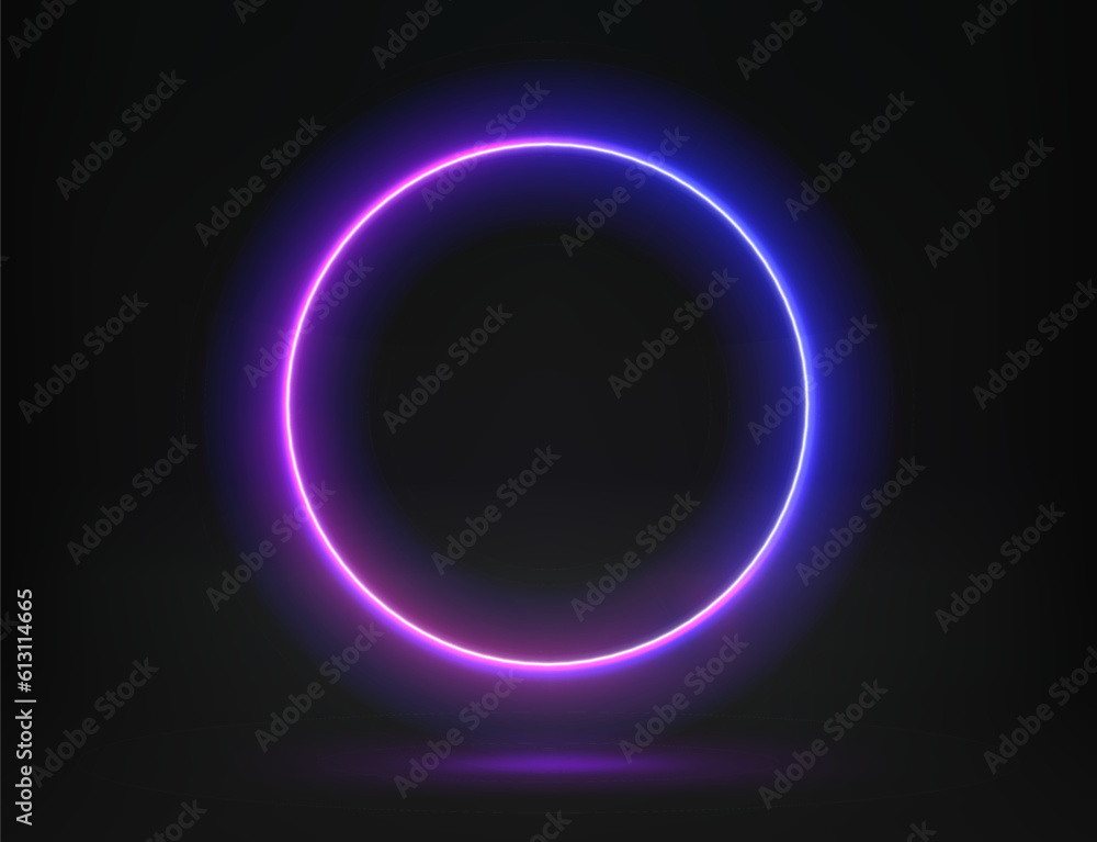 Poster Abstract studio with glowing circle frame of neon light. 3d vector illustration