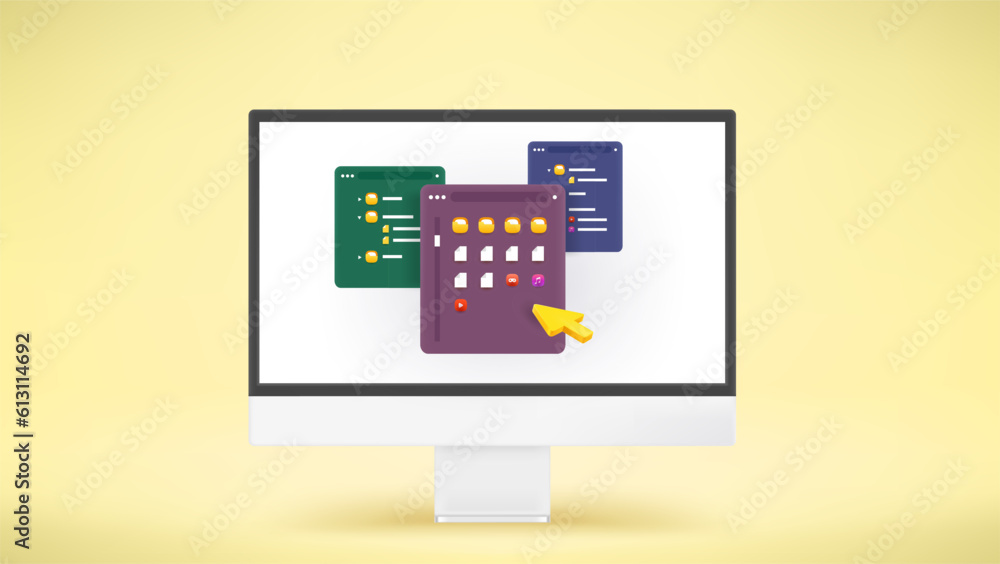 Fototapete modern computer with operating system user interface. cloud technology concept. 3d vector mockup
