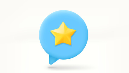 Speech bubble with golden rating star. Feedback concept. 3d vector illustration
