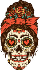 Sugar skull girl. Skull girl. Design element for t shirt, poster, card, emblem
