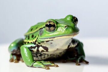Obraz premium Illustration of a green frog close-up on a white background. Generative AI