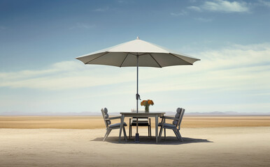 Parasol with chairs and table