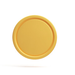 Front view of golden blank coin, 3D rendering. Gold coin floating. Payment, investment, bank, finance, money symbol isolated on white background