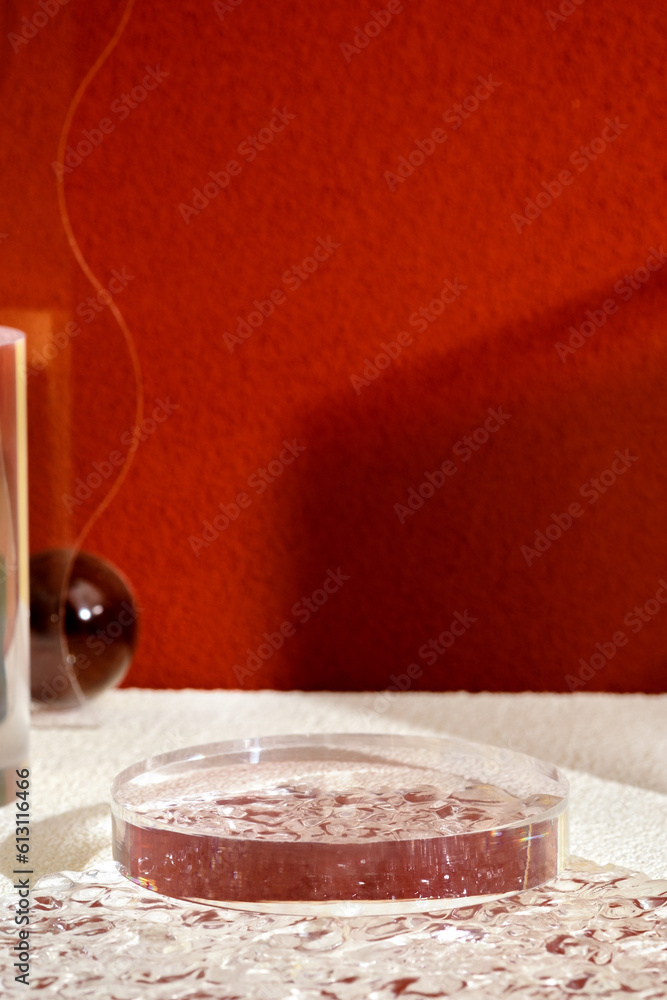 Aufkleber transparency glass pedestal product display modern background light and shadow refection backdrop