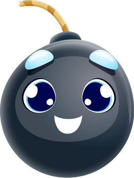 Cartoon cute bomb character with wick or fuse. Explosive, weapon personage. Funny grenade, dynamite or comical bomb isolated vector character. Explosion adorable personage or mascot with smiling face