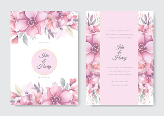 Wedding invitation with watercolor flowers. Beautiful floral weeding card.