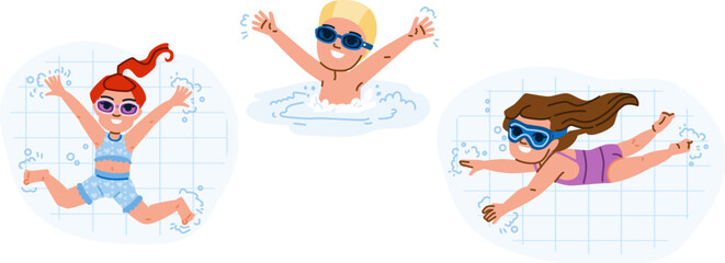 swimming pool kid vector. water child, summer blue, joy cute, leisure childhood, swim boy swimming pool kid character. people flat cartoon illustration