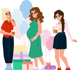 baby shower celebration vector. party birth, pregnant table, cute boy, girl card, birthday women baby shower celebration character. people flat cartoon illustration