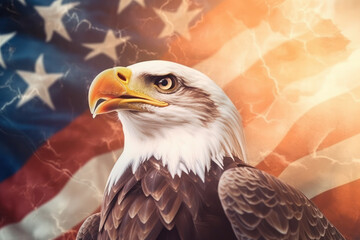 eagle near of the usa flag. the united states of america. 4th of July, independent day. generative ai, ai, generative