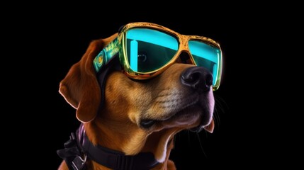 Canine Cybernetics: Charting the Path of a Data-Driven Dog in Ai. Dog with virtual reality glasses.