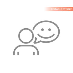 Man, person with happy smile chat bubble icon. Online help, contact and customer support line vector.