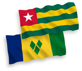 Flags of Togolese Republic and Saint Vincent and the Grenadines on a white background