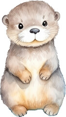 Cute Otter Watercolor Illustration. Generative AI