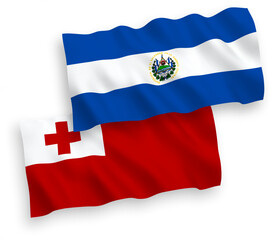 Flags of Kingdom of Tonga and Republic of El Salvador on a white background