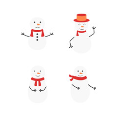 Winter snowmen set. Cheerful snowmen in different costumes. Vector design illustration.