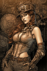 Steampunk Woman Comic Book Graphic Novel Style. Generative AI.
A digital illustration of a steampunk woman in the graphic novel art style. 