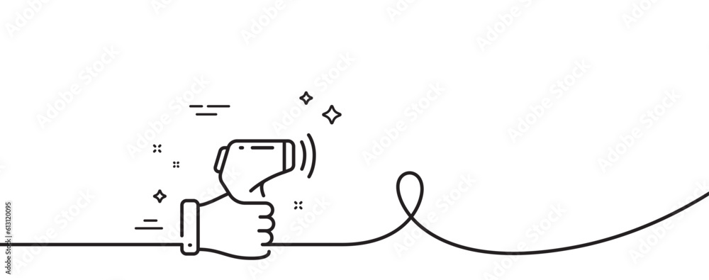 Poster electronic thermometer line icon. continuous one line with curl. temperature scanner sign. fever mea