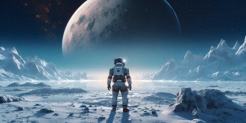 Naklejka premium Astronaut and astronauts exploring planets in outer space, made with generated ai