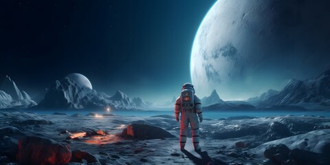Astronaut and astronauts exploring planets in outer space, made with generated ai