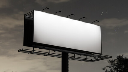 Outdoor billboard on night sky background 8K high quality resolution. 3D realistic illustration of a large billboard  - obrazy, fototapety, plakaty