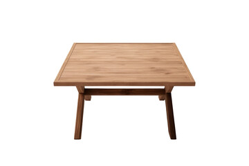 Brown wooden table in minimal style isolated on transparent background for decorative furniture in the room.