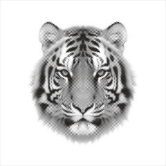 Tiger halftone vector illustration. Black dots animal design isolated on white