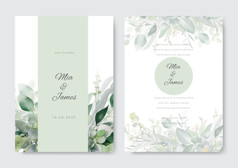 Simple green garden floral wedding invitation template