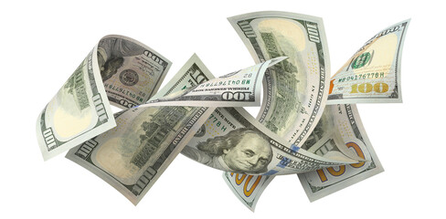 Flying 100 American dollars banknotes, cut out