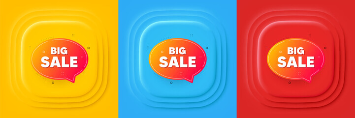 Sale bubble banner. Neumorphic offer banner, flyer or poster. Discount sticker shape. Coupon chat icon. Sale bubble promo event banner. 3d square buttons. Special deal coupon. Vector