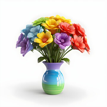 Pride flowers bouquet, flowers with gay flag colors, rainbow vase, on a white background, tolerance, love, pride flowers, made with generative AI