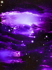 Plasma fills outer space. Sci-fi background. Nebula with clusters of stars. Beauty of the universe.