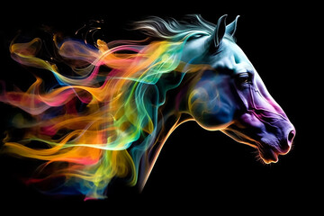 Fototapeta na wymiar Very cute horse with colorful dust and smoke on white background