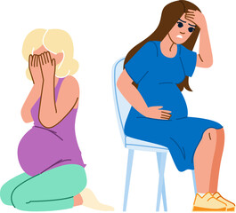 stress pregnancy vector. woman pain, tired sad, headache mother, problem trouble, bad belly stress pregnancy character. people flat cartoon illustration