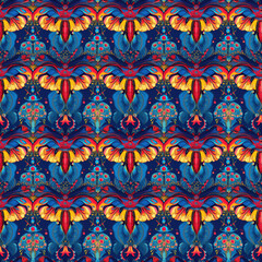 Seamless abstract background of fantastical flowers. AI generated