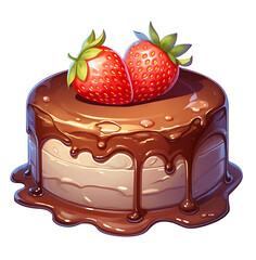 chocolate strawberry cake illustration, isolated object transparent background. Ai Generative
