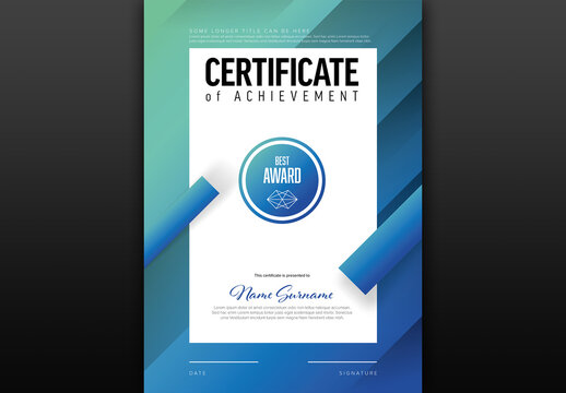 Modern certificate layout template made from green and blue stripes