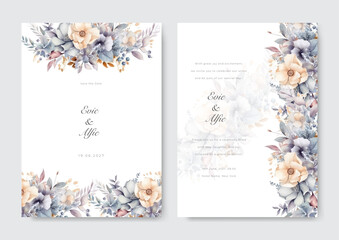 Romantic wedding invitation template with floral hand drawn.