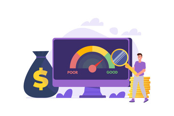 Credit score app with rating scale from poor to good rate. Vector illustration.
