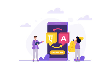 Online multi language translator app. Multilingual communication concept. Vector illustration.